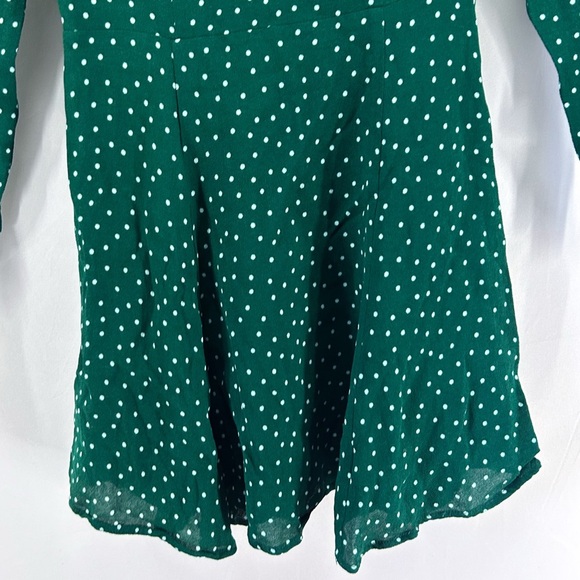 Reformation Beatrice Green Polka Dot Long Sleeve Square Neck Mini Dress Size 0 - Picture 5 of 7